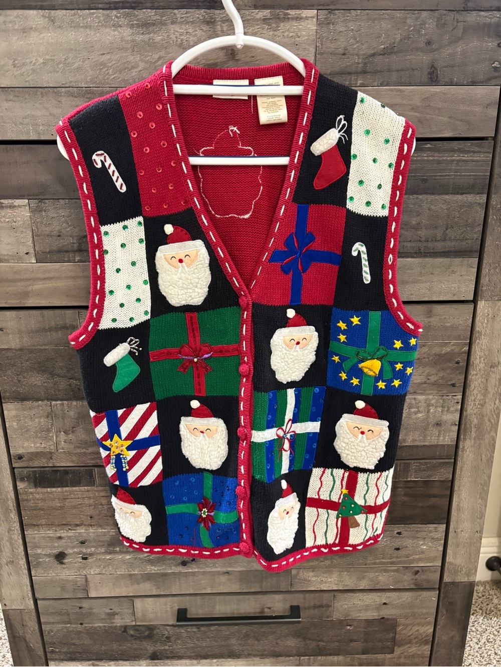 Vintage 90s Bobbie Brooks 3D Santa Christmas Sweater Vest